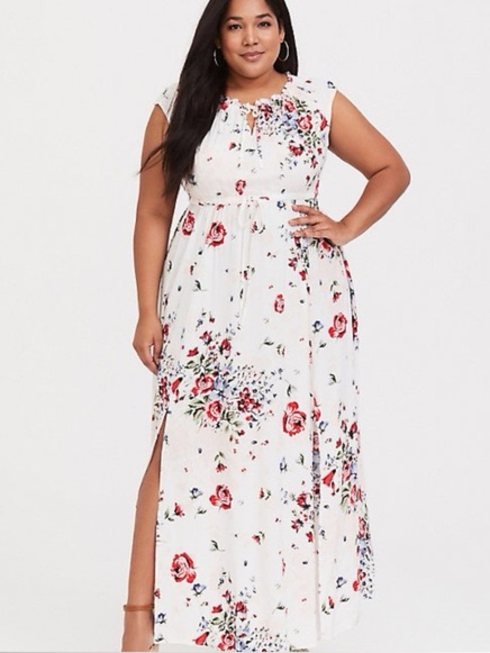 torrid Cream Maxi Dress with Red & Blue Floral Print-2x (18/20)